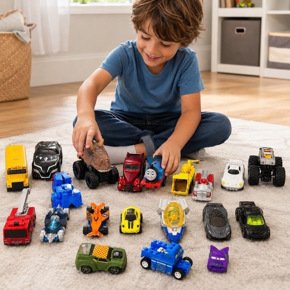 20pc Toy Vehicle Lot Thomas Train Monster Trucks School Bus Diecast Cars